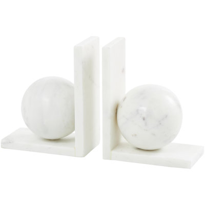 Serre-livres décoratifs à motif géométrique en marbre blanc avec bases en forme de L, ensemble de 2