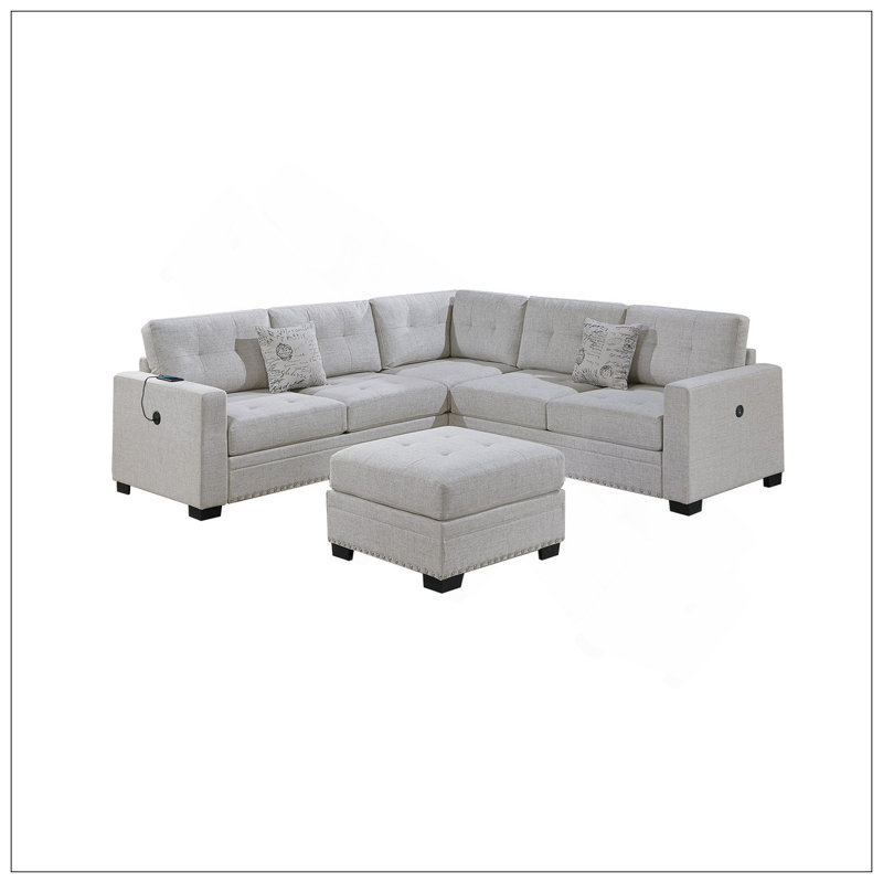 Ensemble de canapé-lit modulaire décontracté simple et capitonné 4 pièces, Beige