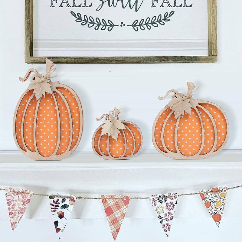 Décorations d'automne - citrouilles d'automne en bois décorations d'automne pour tablettes de cheminée