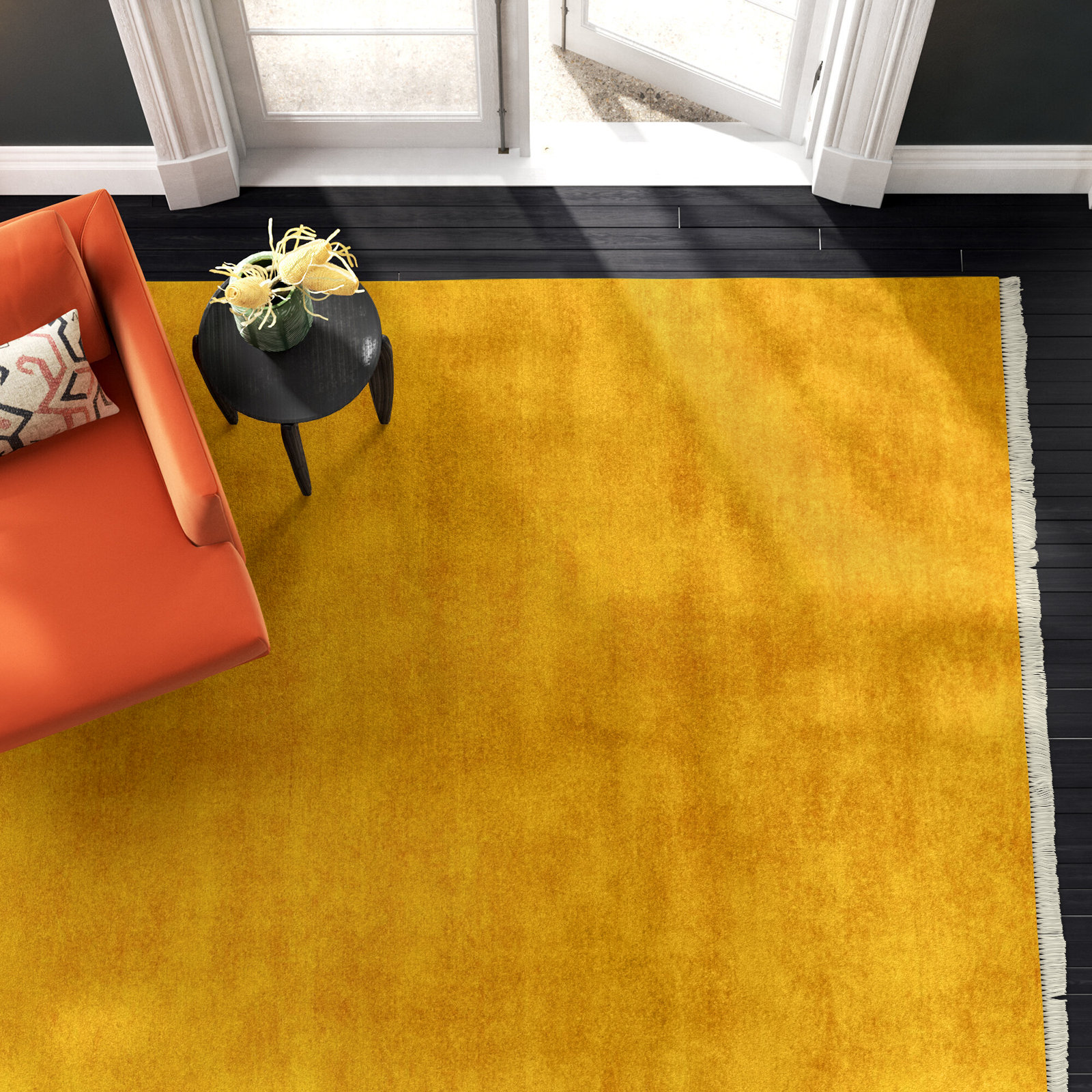 Clio Handmade Wool Yellow Rug, Rectangle 10' x 14'