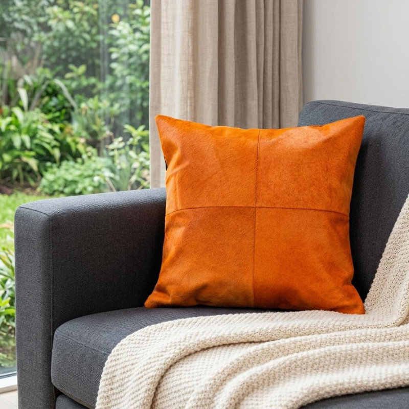 18" Orange Cowhide Throw Pillow