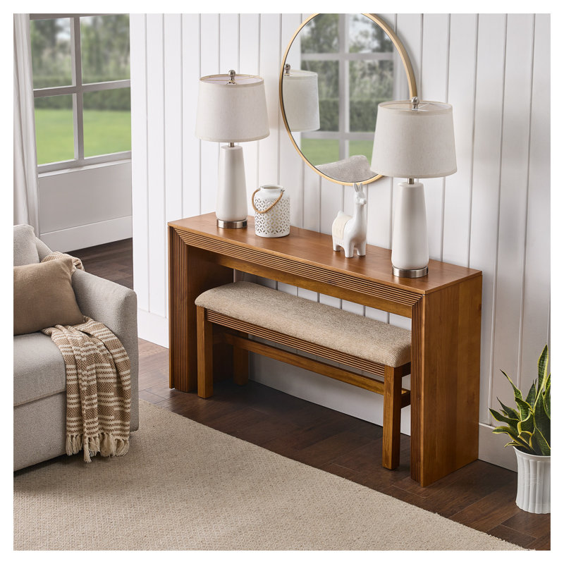 Fluted Counter Height Bar Table Set with 2 Stools, Solid Pine and MDF Wood Dining Set for Kitchen or Breakfast Nook, Brown