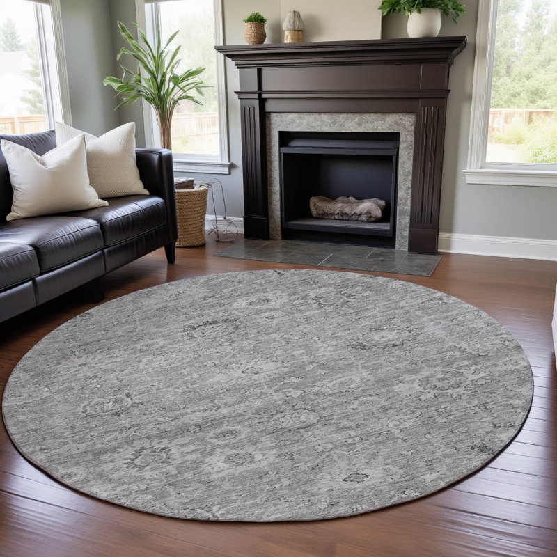 Premium Machine Washable Wayne AMF1089 Damask Rug, Round 8'