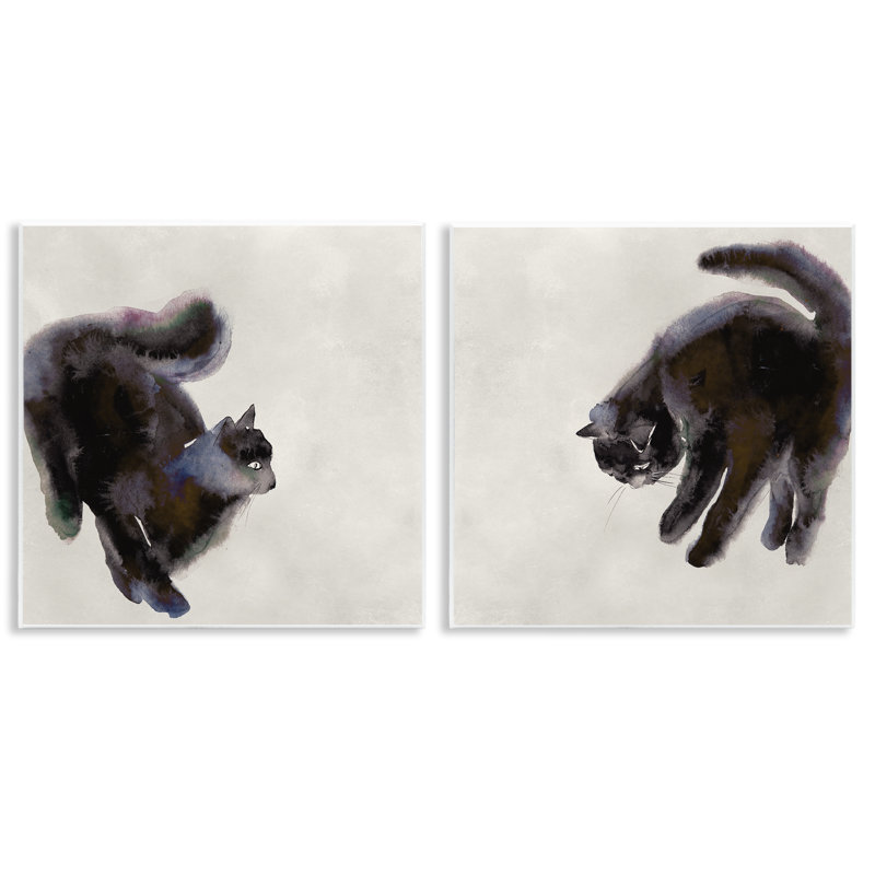 Fuzzy Black Cats on Wall Plaque Art Set by Melissa Wang