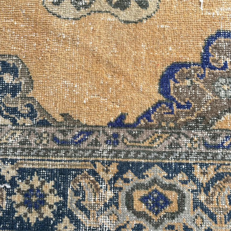 Small Vintage Oushak Turkish Rug in Brown Wool Ideal for Entryway and Kids Room Decor