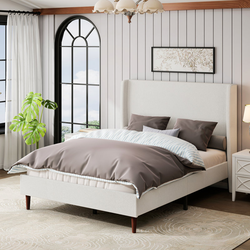 Upholstered Bed, Bed Frame with Headboard, Queen
