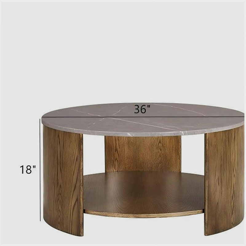Round Mixed Material Coffee Table With Shelf