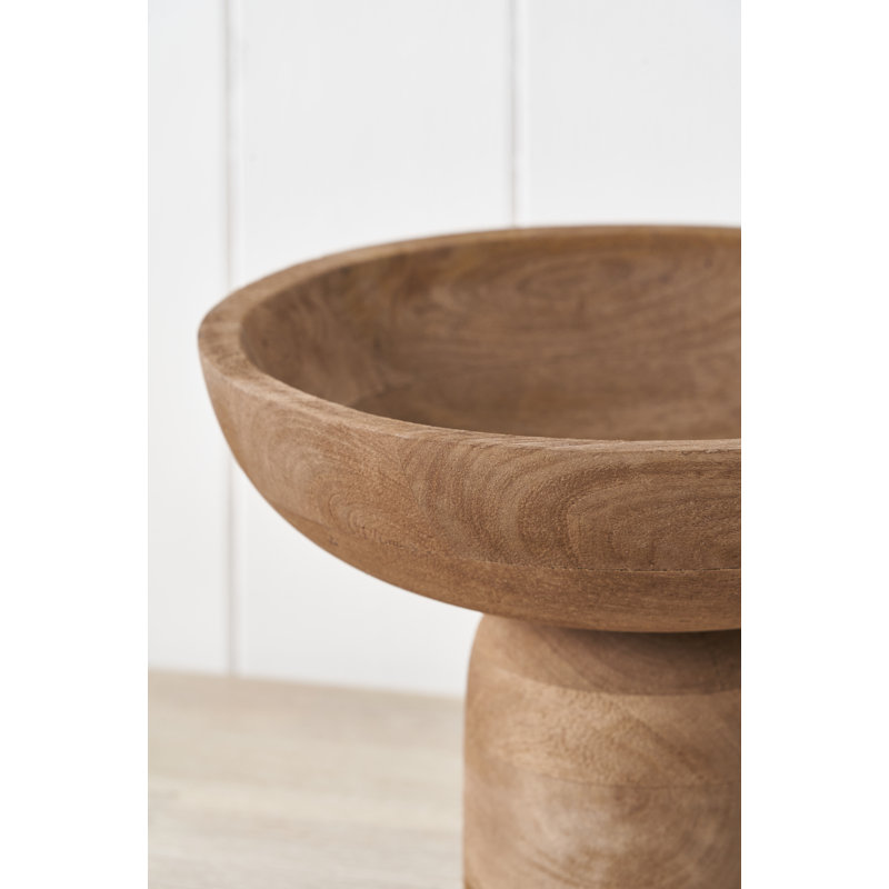 Handcarved Mango Wood Bowl with Raised Base, Natural