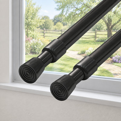 2 Pack Black Spring Tension Curtain Rods, Adjustable 15.7 to 39 Inch with No Drilling; Suitable for 15.7 to 39 Inch Window, Bathroom, Cupboard, and Kitchen, with Best Use Range of 15.7 to 38 Inch