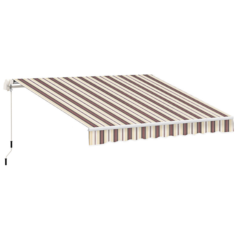 Outsunny Retractable Awning, Patio Awnings, Sunshade Shelter W/ Manual Crank Handle, UV & Water-Resistant Fabric And Aluminum Frame  Deck, Balcony, Yard,  Stripes