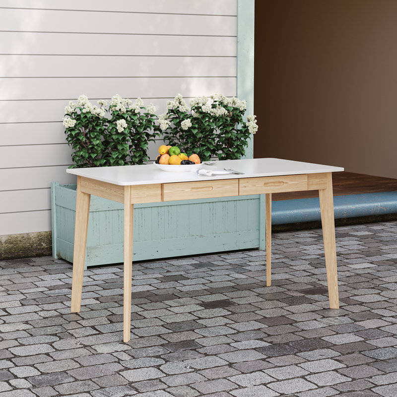 Table de salle à manger rectangulaire avec tiroirs de rangement 47,2 "x 21,7", Plateau blanc / base brune