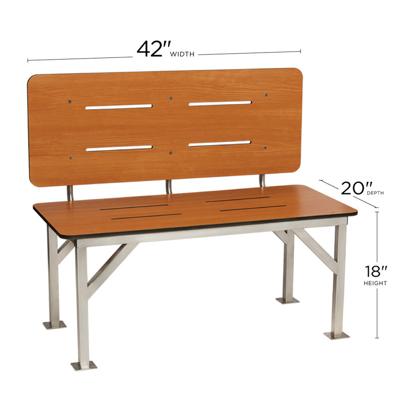 Banc fixe en teck, H 20 po x l 42 po x P 18 po