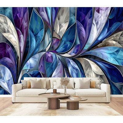 Peel and Stick Wallpaper Abstract Elegance Teal Violet Wall Murals 69"H x 96"W Removable PVC Wall Paper Self-Adhesive Wall Decor for Bedroom Living Room Home Office