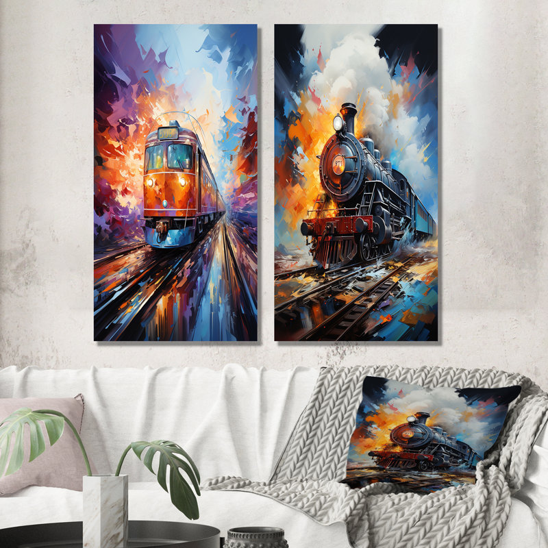 «Abstract Train Whirlwind», 2 pièces sur toile, H 32 po x l 32 po, Toile tendue