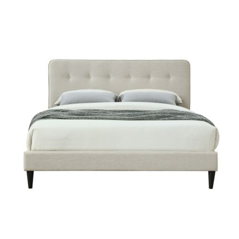 Élégant lit plateforme de style traditionnel, Blanc cassé, Grand lit