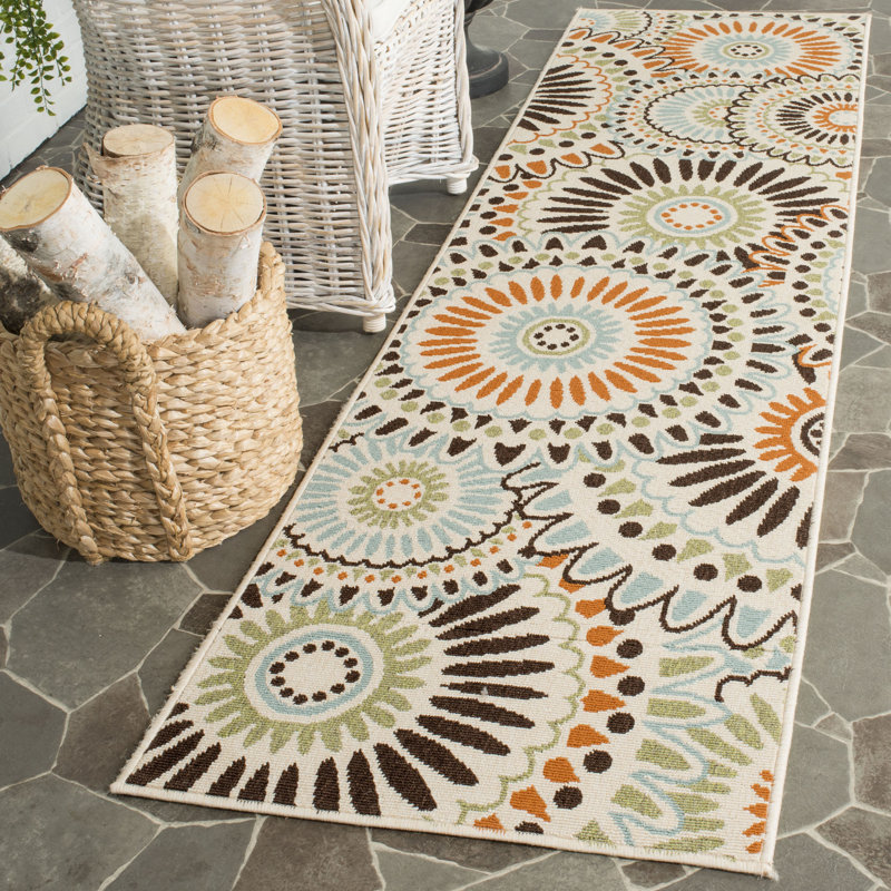 Tapis d'intérieur / extérieur floral Jaskarn Performance, Tapis de couloir 2 pi 3 po x 12 pi