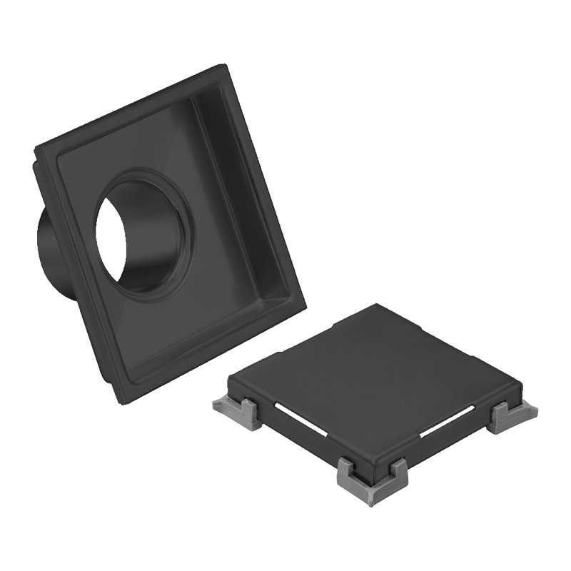 Drain carré noir mat 4 po DryShield, Noir mat