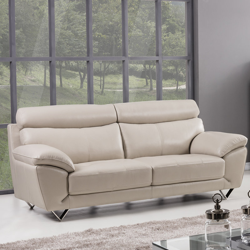 Holborn Leather Sofa, Light Gray Genuine Leather, 37" H x 86" W x 39" D