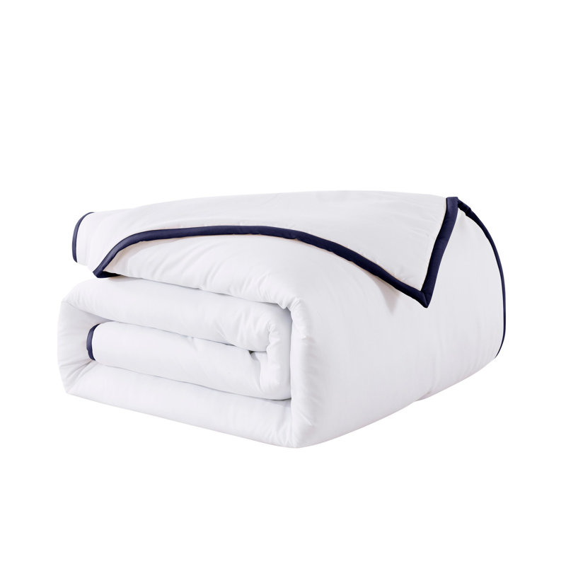 Polyester Box Stitch Comforter, Navy/White, King Comforter + 2 King Sham