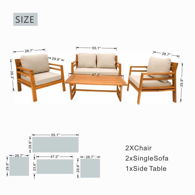 Ensemble de conversation pour patio 4 personnes avec coussins Dynthe