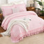Ensemble d'édredon rose pour grand lit, ensemble de literie léger et moelleux à volants rose ferme, ensemble d'édredon toutes saisons en microfibre douce 3 pièces (1 édredon et 2 taies d'oreiller)-124610127-124610104
