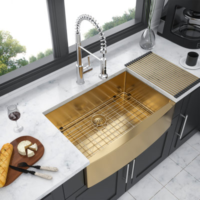 33 Gold Farmhouse Sink - 33 Inch Kitchen Sink Stainless Steel 16 Gauge Apron Front Kitchen Sink