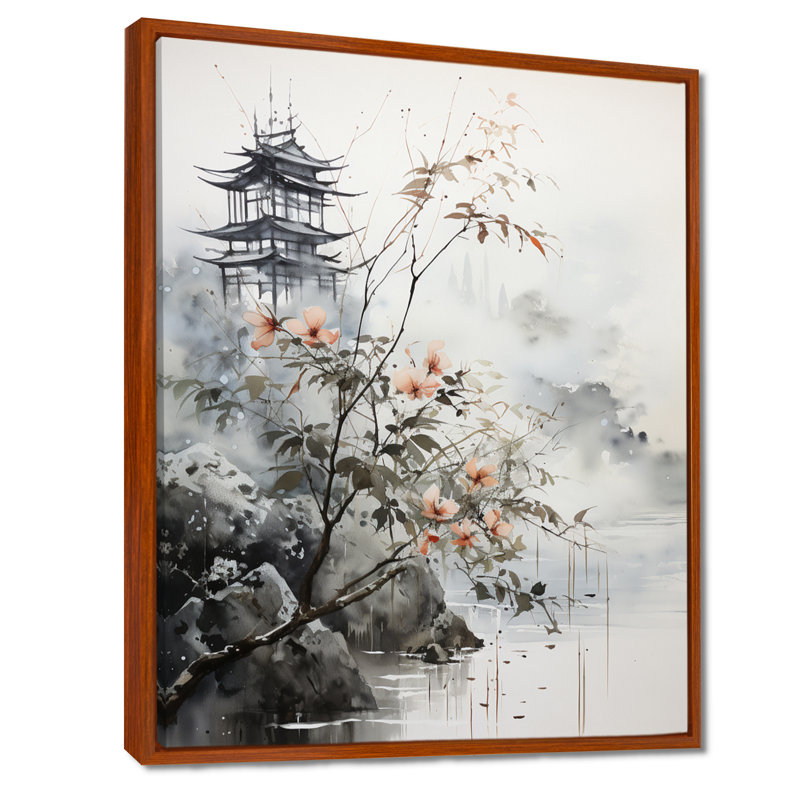 Art asiatique, oiseau Sumi, sérénité - impression, H 40 po x l 30 po x P 1,5 po, Cadre flottant brun