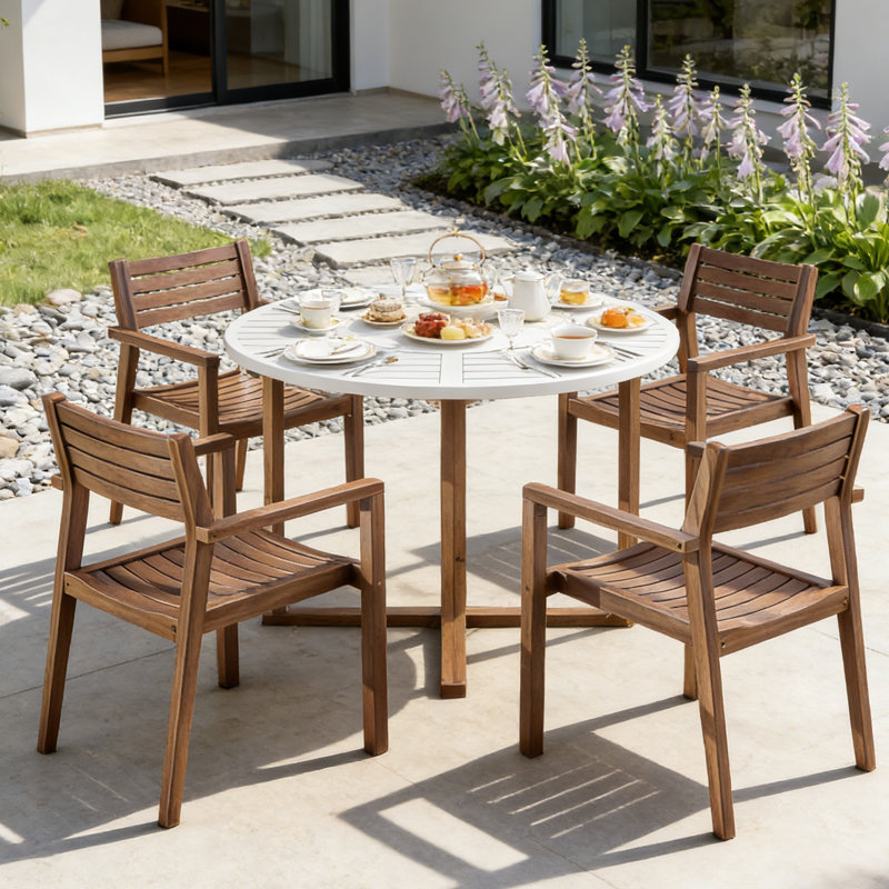 Ensemble de salle à manger de patio en bois d'acacia 47,2 po American Traditional, Gris