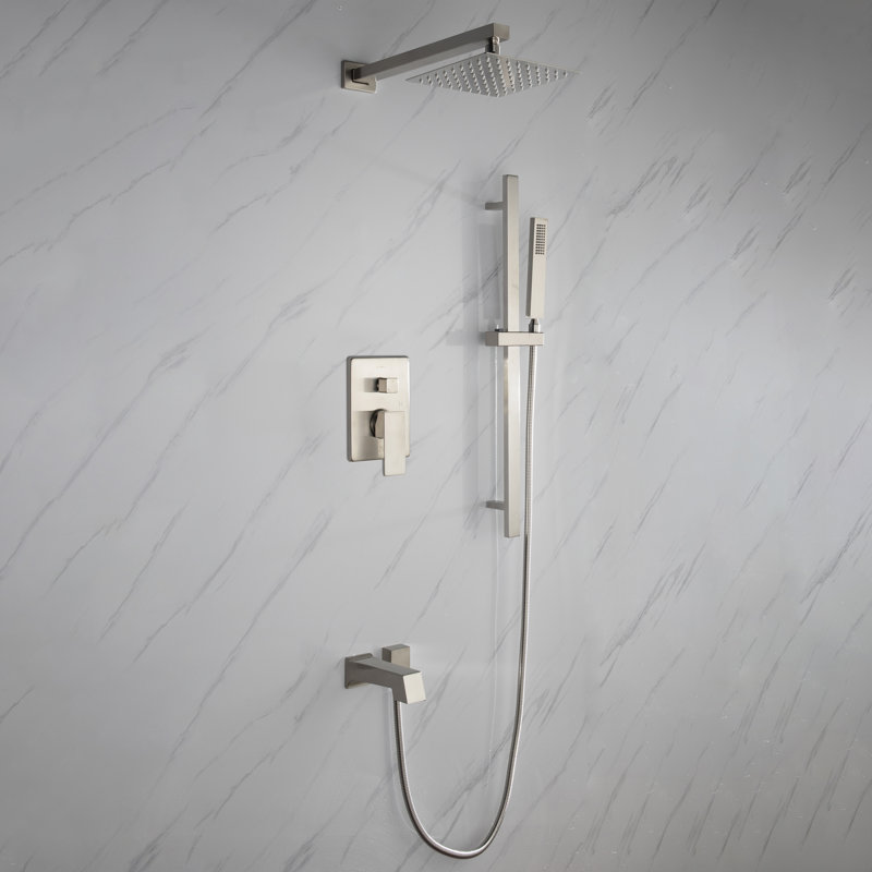 Cero 1-Spray Tub and Shower Faucet Combo with Square Showerhead and Handheld Shower, Brushed Nickel