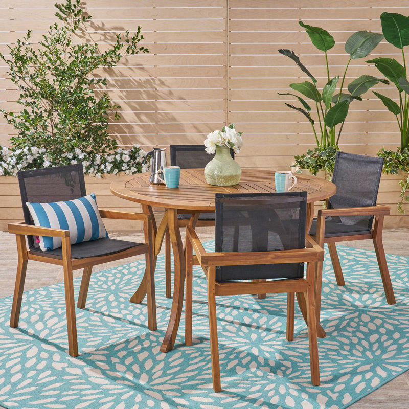 4 - Person Wood Patio Dining Set with Rectangular Table