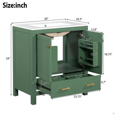 Ensemble de meuble-lavabo vert 60 po avec double meuble-lavabo (séparé), double lavabo en céramique, tablette de rangement et tiroirs séparés (miroir non inclus) - Solution de salle de bain moderne pour salles de bain spacieuses