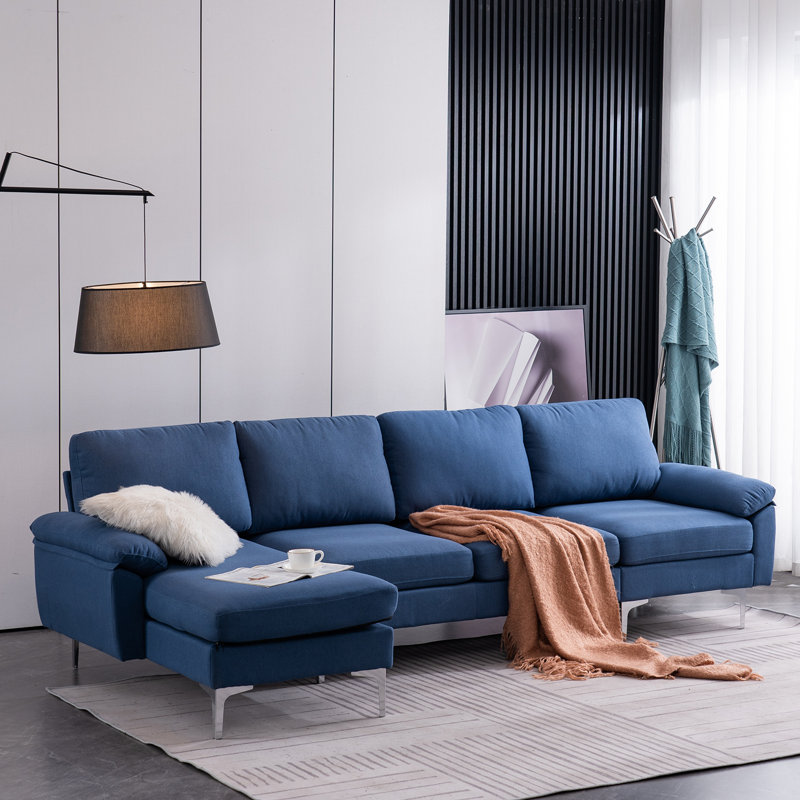 Canapé et méridienne réversible de 110 po de largeur, Mélange de polyester bleu