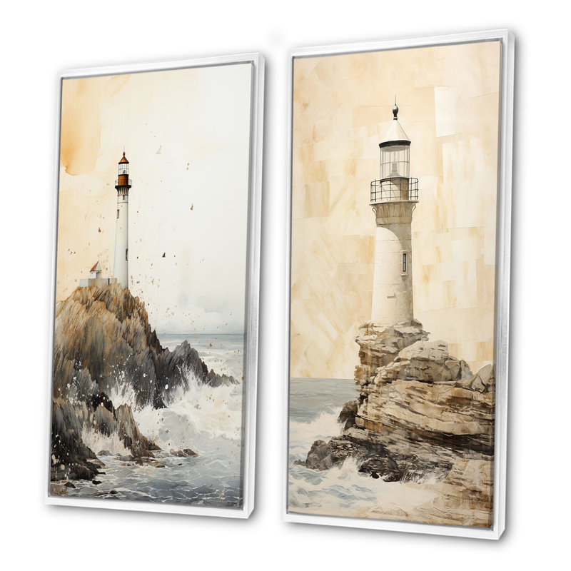 Ensemble de 2 décorations murales minimalistes beige clair Horizon, Cadre flottant blanc, H 32 po x l 33 po