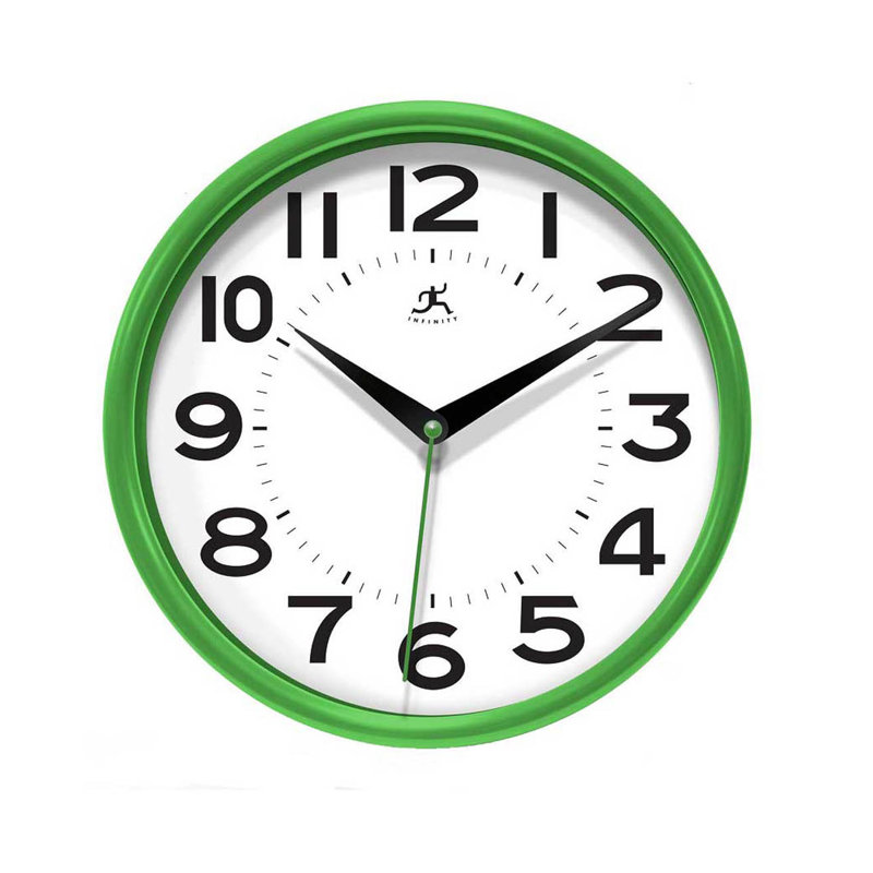 Modern/Contemporary Round Plastic Wall Clock 9 Inches, Green