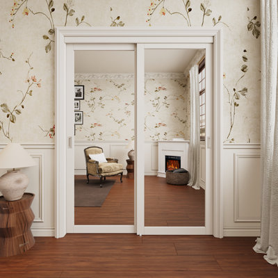 60x80 Height Mirrored Sliding Closet Doors With Hardware Kit & Handles