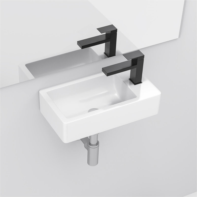 Lavabo de salle de bain mural rectangulaire 18 x 10 pouces en céramique blanche avec trou de robinet simple
