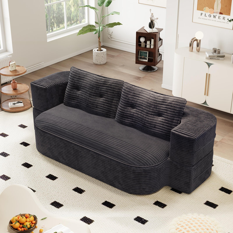 2-In-1 Foldable Sleepeer Sofa , Convertible Floor Sofa Bed With Multi Functional Blanket/Cushion, Dark Gray Corduroy