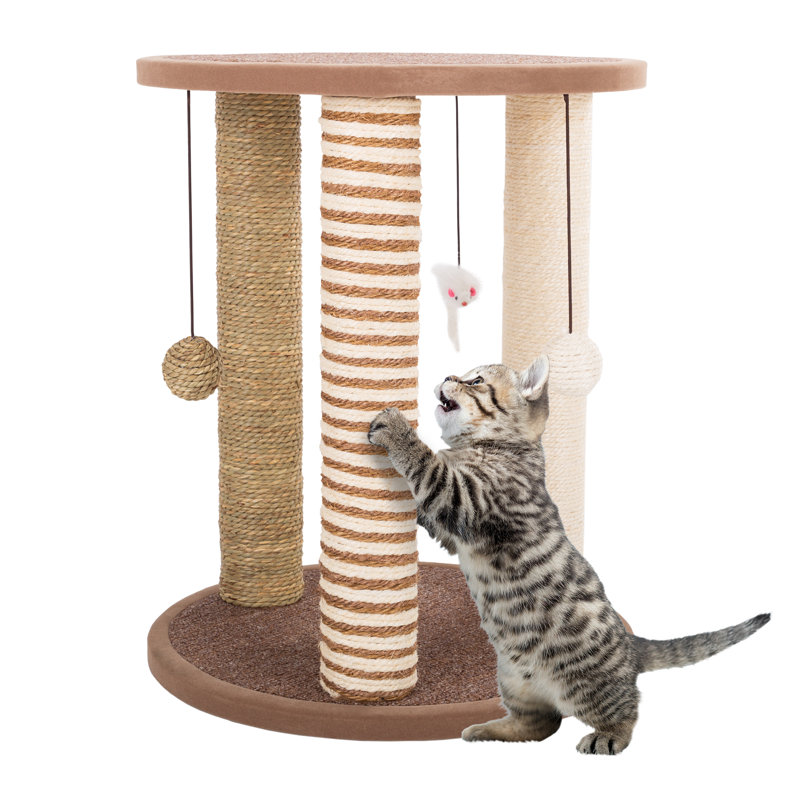 PETMAKER Cat Scratching Post - Scratcher Posts with Carpeted Scratch Pad Base and Perch - Furniture Scratching Deterrent for Indoor Cats
