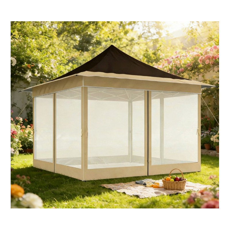 Spacious Pop Up Tent,Canopy Tent With Mesh Netting,With Carry Bag,For Outdoor, Brown
