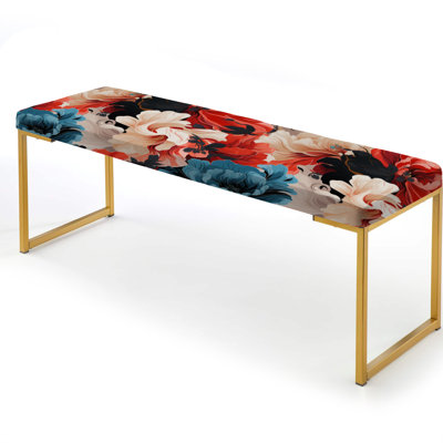 Red And Blue Rebel Soul Floral Cottage Collage - Floral Upholstered Gold Bench