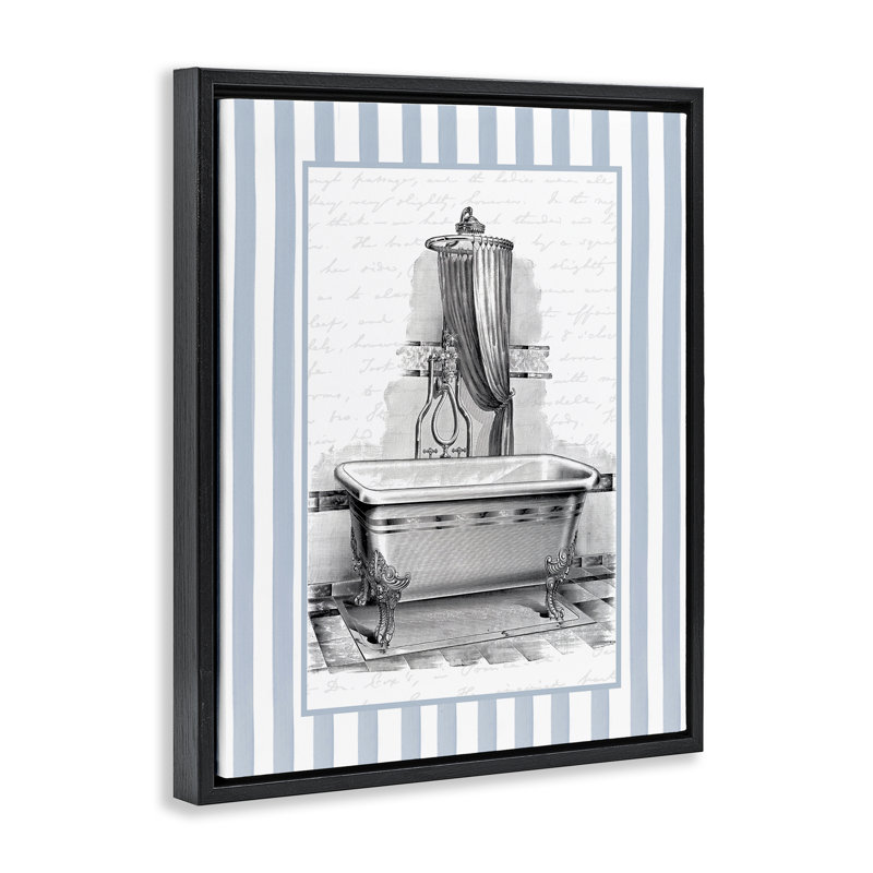 Cadre flottant antique à rayures bleues de bain, design par lettré et doublé, Cadre flottant noir de jais, H 21 po x l 17 po