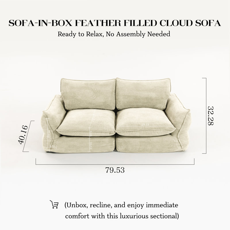 Boneless 81'' Oversized Down Blend Sofa, Cushions Filled with a Feather Blend , Modern Comfort Sofa for Living Room