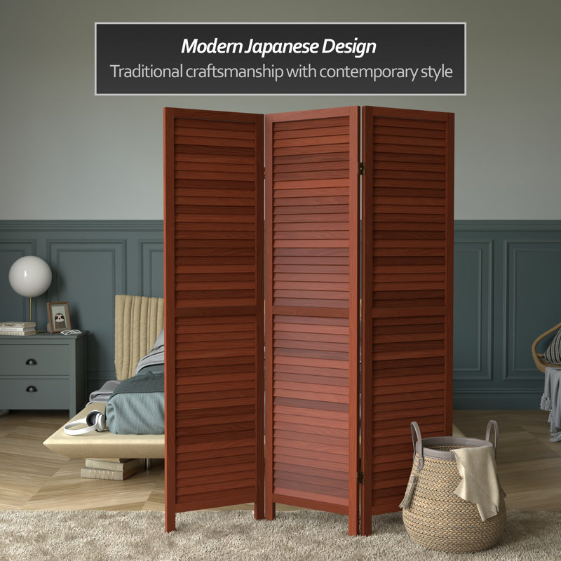 6 Ft. Tall Wooden Louvered Room Divider Walnut 3 Panel, Walnut, 3