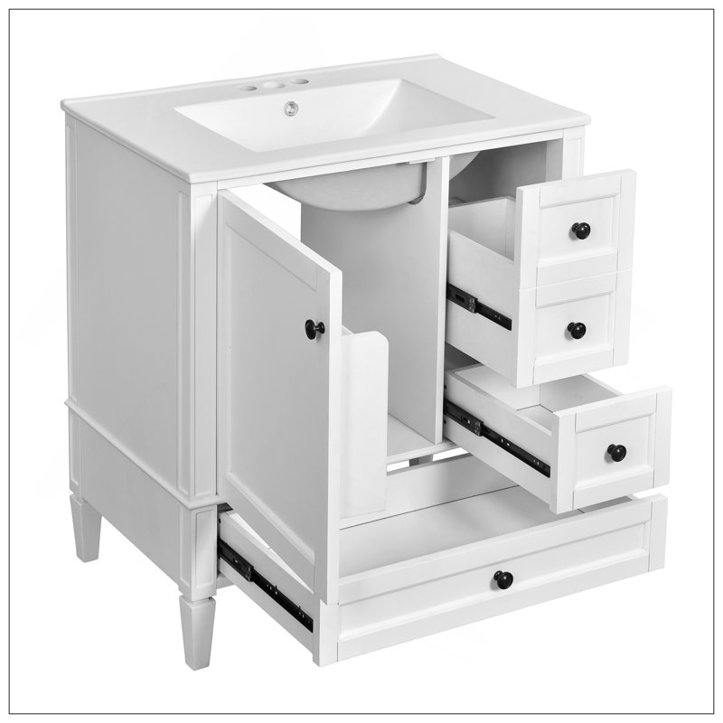 Meuble-lavabo moderne de 30 po avec lavabo en céramique, salle de bain grise à 3 tiroirs, meuble de rangement moderne en bois massif, idéal pour la maison