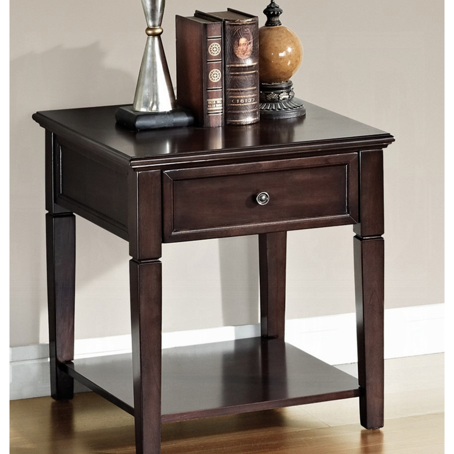 Alcott Hill® Elegant Synthetic Wood Walnut End Table With Shelf And ...
