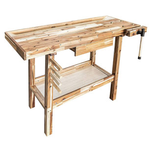 Établi de menuiserie en bois franc d'acacia de 48 pouces avec rangement Olympia Tools