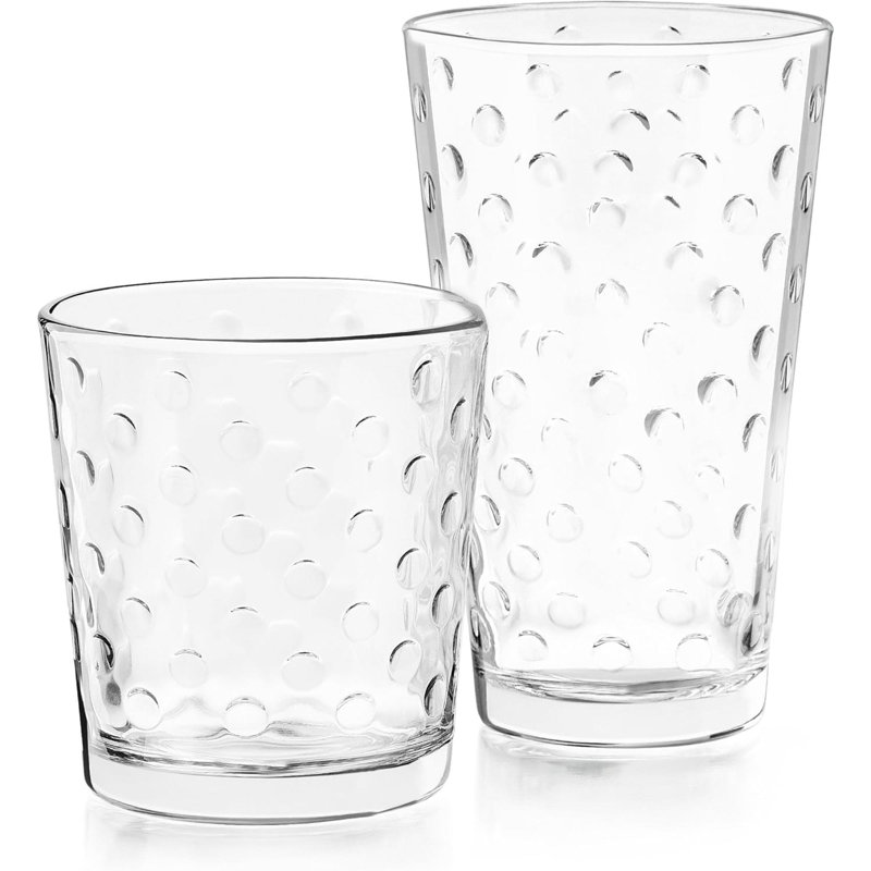Awa Clear Polka Dot 16-Piece Glass Tumbler and Rocks Set