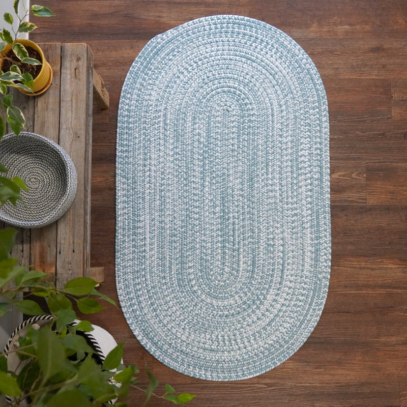 Tapis intérieur / extérieur en tweed bleu / blanc Amysue, Ovale 1 pi 8 po x 2 pi 6 po