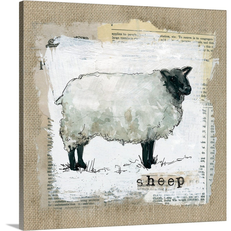 " Burlap Sheep ", 36" H x 36" W x 1.25" D, Wrapped Canvas