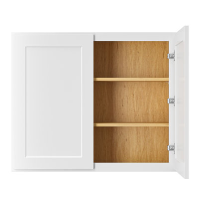 Plywood 36" H Extra-Tall Shaker Double Door Kitchen Wall Cabinet In Crisp White
